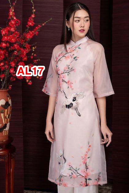 Set áo dài cách tân hạc đào voan cao cấp AL17